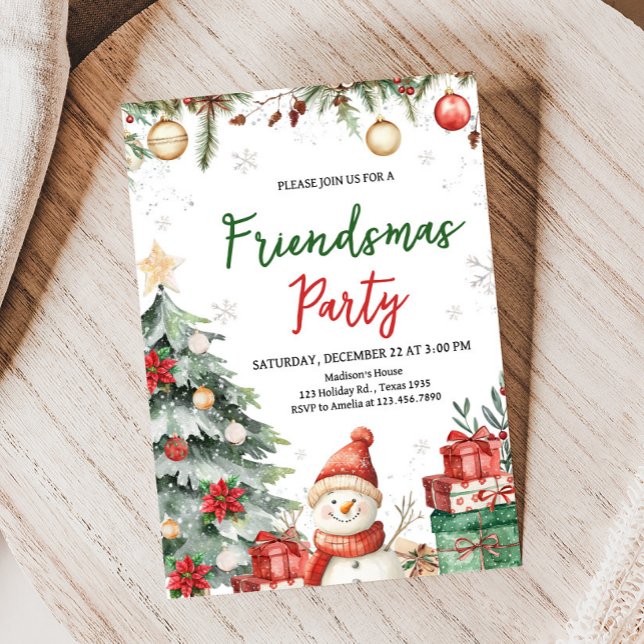 Invitación Fiesta navideño de Friendsmas para invierno (Winter Christmas Tree Friendsmas Party Invitation)