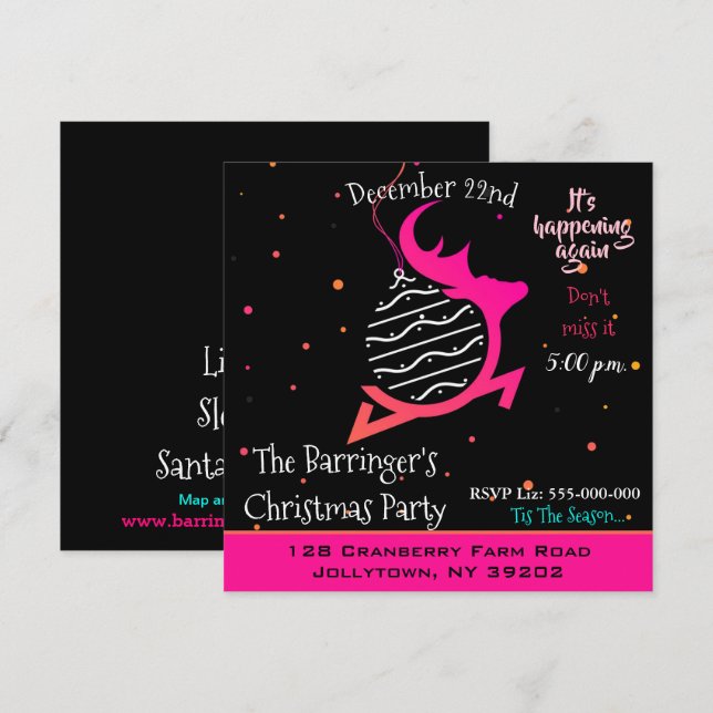 Invitación Fiesta navideño de los renos feroces (Anverso / Reverso)