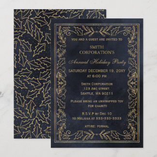 Invitación Fiesta Navy Gold Elegant Corporativo