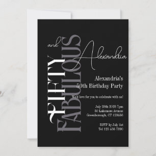 Invitación Fiesta Negra Gris Blanca Cincuenta y Fabulosa