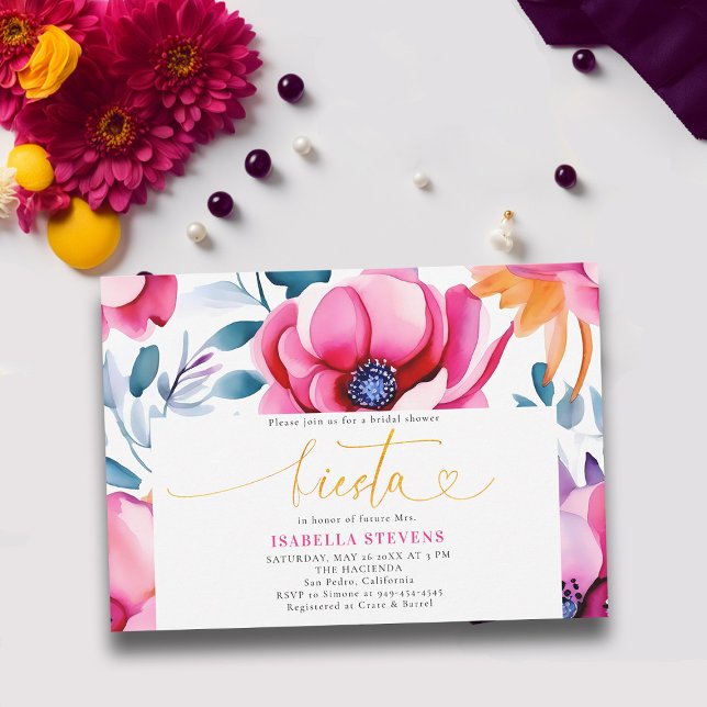 Invitación Fiesta Negrita acuarela Floral Rancho Bridal Ducha (fiesta bridal shower invitation bright happy floral watercolor hacienda mexican rancho latina)