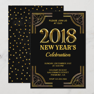 Invitación Fiesta negro de Noche Vieja del art déco 2018 del