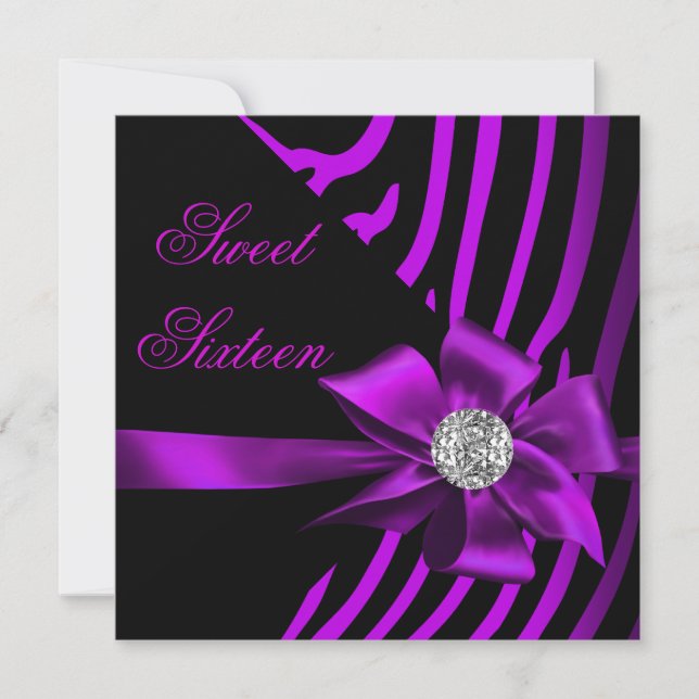 Invitación Fiesta negro dulce de 16 cebra morado rosado rosad (Anverso)