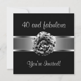 Invitación Fiesta Negro Gris Flor Fabuloso 40