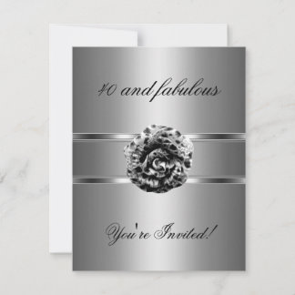 Invitación Fiesta Negro Gris Flor Fabuloso 40