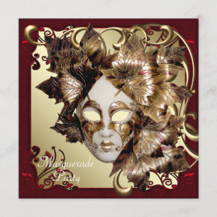 Invitación Fiesta negro rojo de la mascarada del oro de la