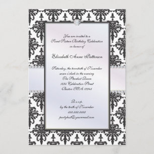 Invitación Fiesta negro y blanco intemporal del dulce 16 del