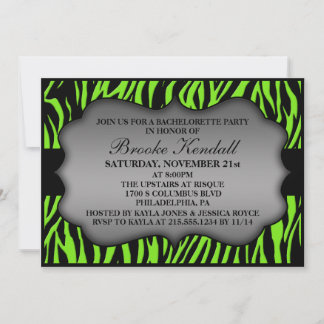 Invitación Fiesta Neon Green Wild Night Zebra Bachelorette