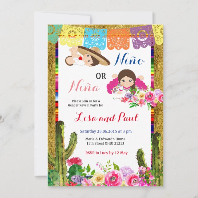Invitación Fiesta Niño o Revelación de Género de Niña (Anverso)
