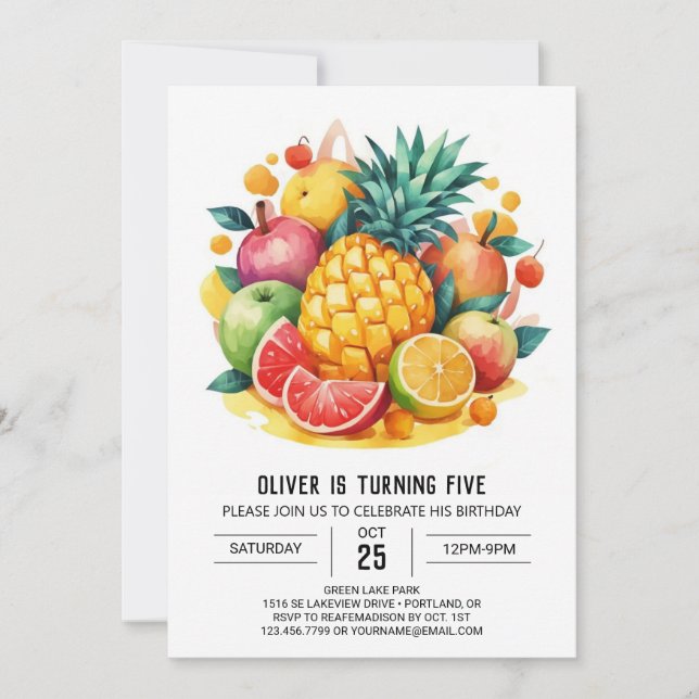 Invitación Fiesta Niños Frutos Editables Cumpleaños (Anverso)