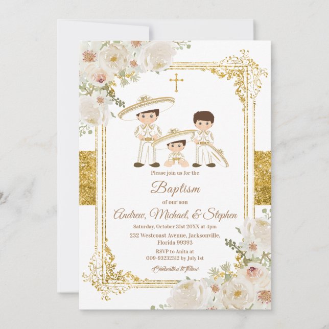 Invitación Fiesta Niños Mexicanos Baptismo de Oro e Invitació (Anverso)