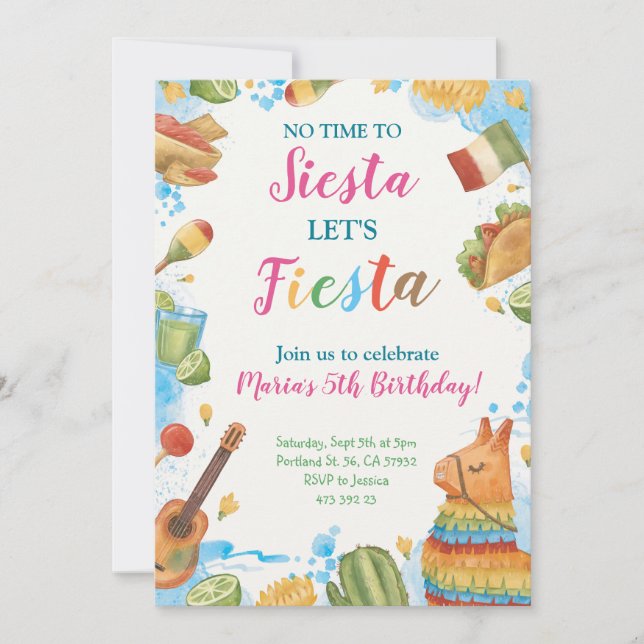 Invitación Fiesta No hay tiempo para la Siesta (Anverso)