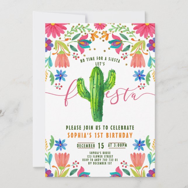 Invitación Fiesta No hay tiempo para la Siesta Chica Mexicana (Anverso)