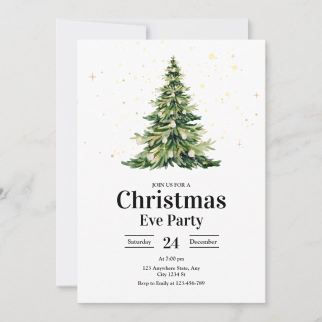 Invitación Fiesta Noche de Navidad Árbol de Navidad Minimalis (Anverso)