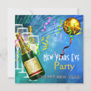 Invitación Fiesta Nochevieja Azul Oro
