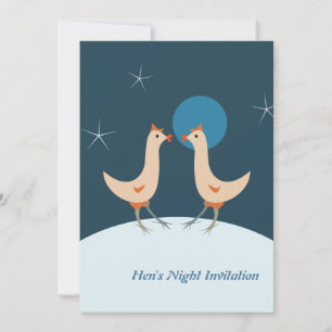 Invitación Fiesta Nocturna de Gallinas Luna Divertida de Poll
