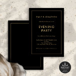 Invitación Fiesta nocturno de Boda de borde de línea dorada n<br><div class="desc">Fiesta nocturno simple de Boda de borde negro y dorado. Totalmente personalizable. Disponible digitalmente e impreso. Fácil de personalizar el texto a sus detalles y cambiar los colores de la tipografía y el fondo en cada lado se puede cambiar a cualquiera de las opciones o a su elección a través...</div>