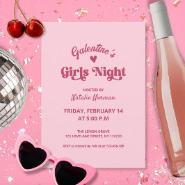 Invitación Fiesta nocturno de Chicas de Galentine Rosa