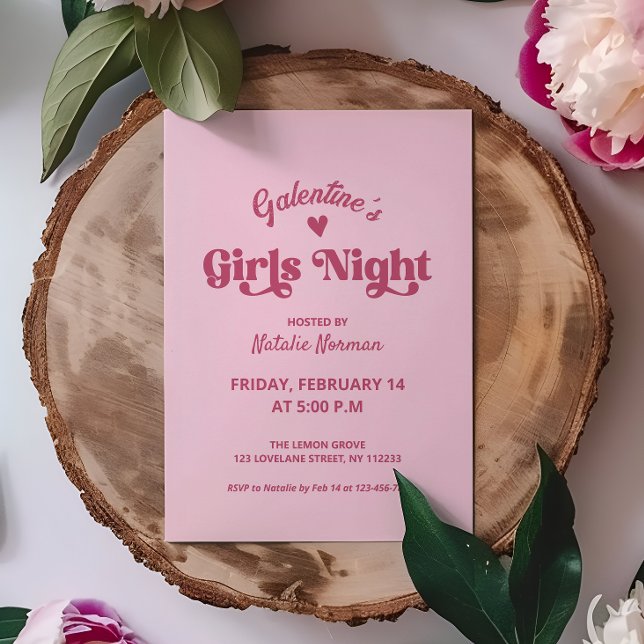 Invitación Fiesta nocturno de Chicas de Galentine Rosa (galentines girls night cute pink party invitation)
