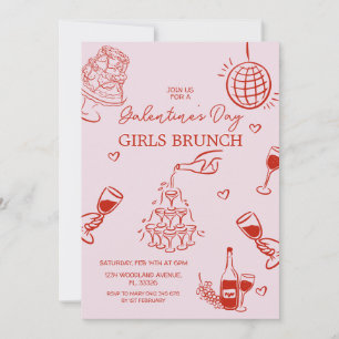 Invitación Fiesta Nocturno de Chicas de Galentine Rosa Mano