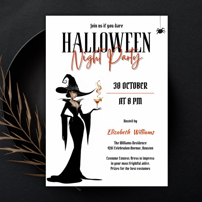 Invitación Fiesta Nocturno de Chicas de Halloween adultos mod (Modern Adult Witch Halloween Girls Night Party Invitation)