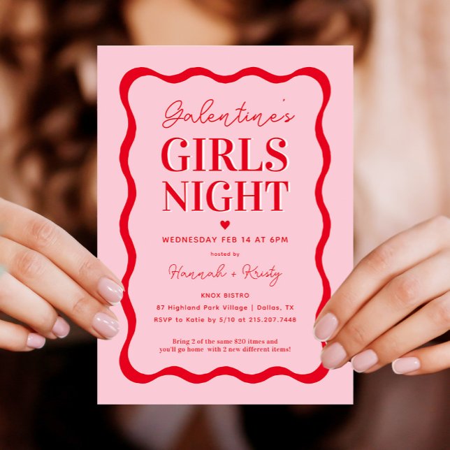 Invitación Fiesta nocturno de Chicas rosados y rojos de Galen (Subido por el creador)