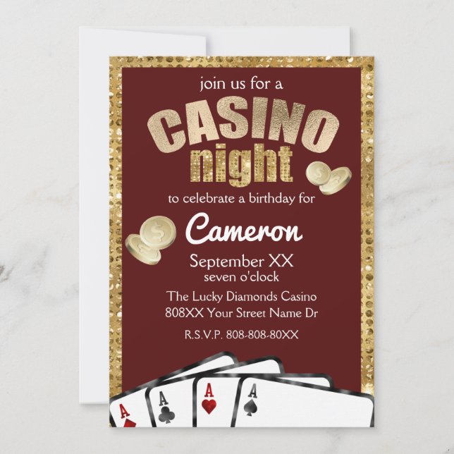 Invitación Fiesta Nocturno de Gold Diamonds Burgundy Casino (Anverso)
