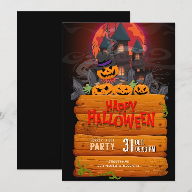 Invitación Fiesta nocturno de Halloween (Anverso / Reverso)