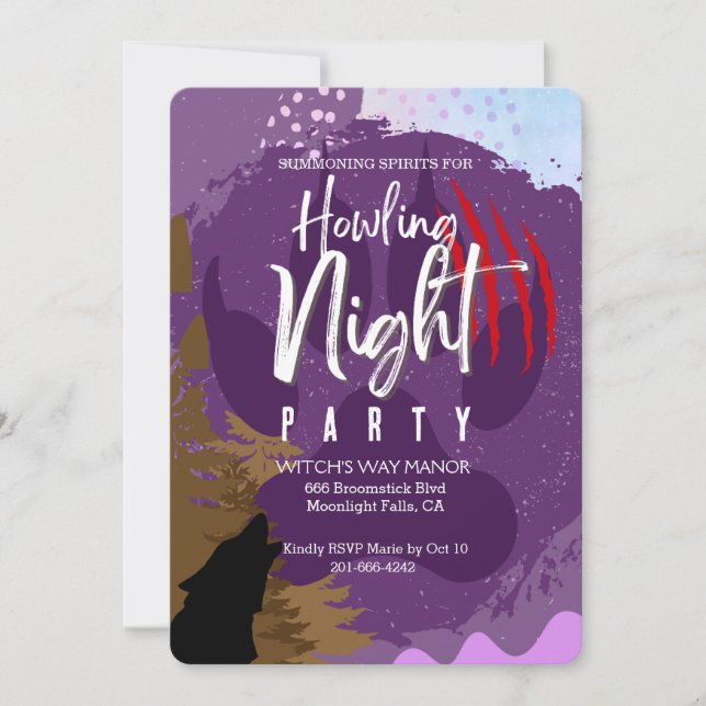 Invitación Fiesta nocturno de Halloween Howling (Anverso)