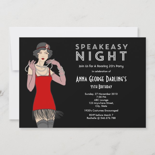 Invitación Fiesta nocturno de Speakeasy durante los 20 años (Anverso)