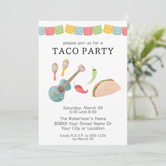 Invitación Fiesta nocturno de taco mexicano (Anverso de pie)