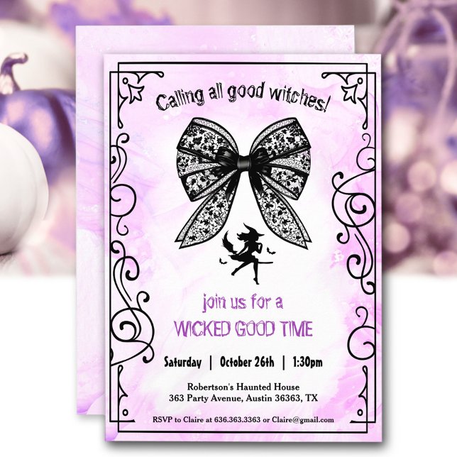 Invitación Fiesta nocturno de Witch Coquette Bow Halloween (Witch Coquette Bow Halloween Girls Night Party Invitation)