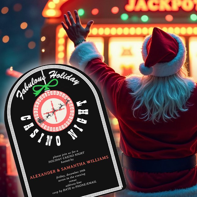 Invitación Fiesta nocturno del Casino de Las Vegas Blackjack  (Santa's Jackpot Bash Holiday Vegas Casino Blackjack Poker Night Party Invitation)