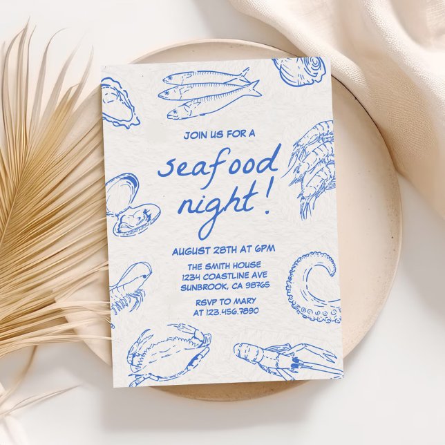 Invitación Fiesta Nocturno Hand Drawn Seafood (Subido por el creador)