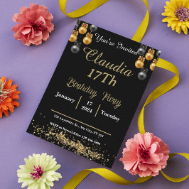 Invitación Fiesta nocturno negro y dorado moderno del prom