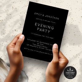 Invitación Fiesta nocturno simple de Boda blanco negro