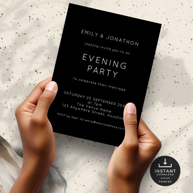 Invitación Fiesta nocturno simple de Boda blanco negro (Subido por el creador)