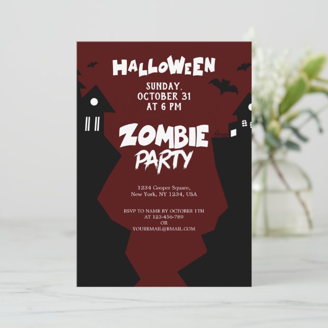 Invitación Fiesta nocturno zombi, celebración de Halloween Oc (Anverso de pie)
