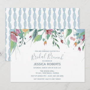 Invitación Fiesta nupcial azul floral del brunch de la