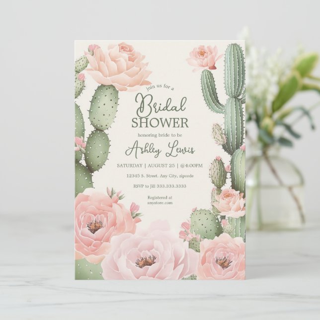 Invitación Fiesta Nupcial de Cactus Floral Boho (Anverso de pie)