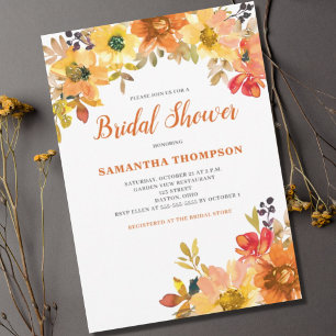 Invitación Fiesta Nupcial Floral Naranja Quemada
