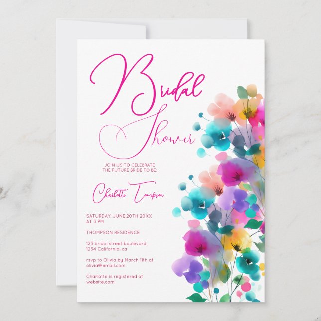 Invitación Fiesta Nupcial Flores Coloridas (Anverso)