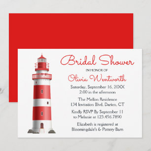 Invitación Fiesta Nupcial Náutica Roja Faro Playa Verano