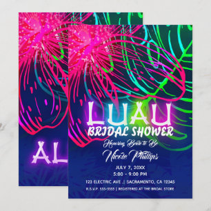 Invitación Fiesta Nupcial Tropical de Luau Eléctrico con Neon
