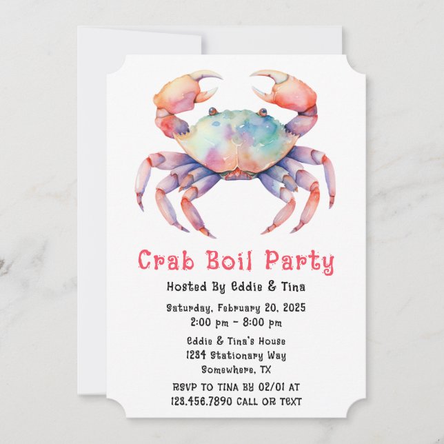 Invitación Fiesta O Fiesta De Empresa De Cangrejo De Acuarela (Anverso)