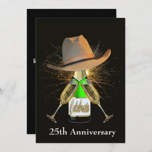 Invitación Fiesta Occidental Champagne Y Personalizado Gorra 