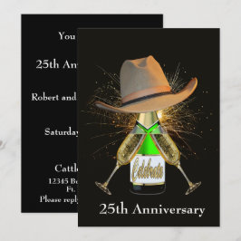 Invitación Fiesta Occidental Champagne Y Sombrero De Vaquero