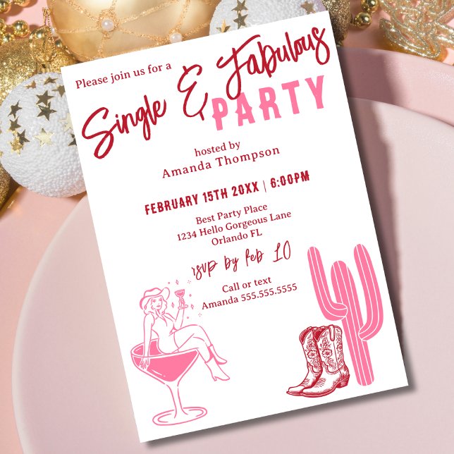 Invitación Fiesta occidental de Galentine's Day para solteras (Subido por el creador)