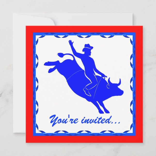 Invitación Fiesta occidental del país con el jinete de Bull (Anverso)