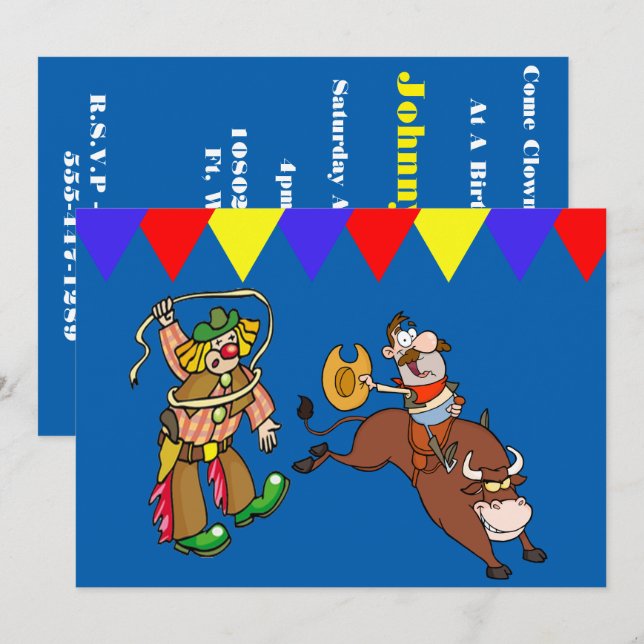 Invitación Fiesta occidental: el payaso de rodeo personalizad (Anverso / Reverso)